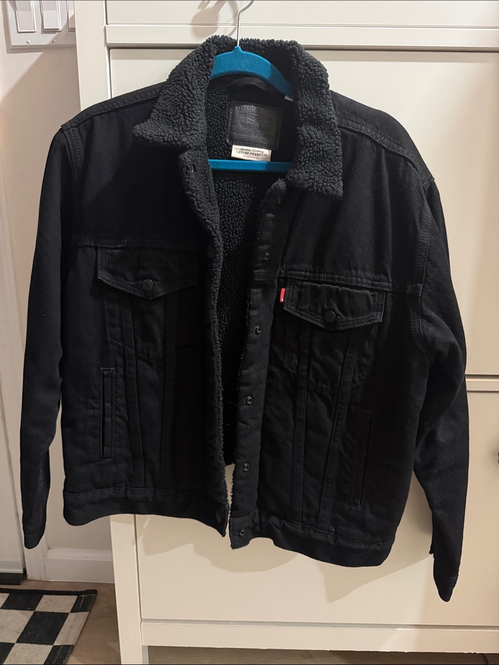 Levi's Black Sherpa-Lined Denim Jacket Boyfriend Fit